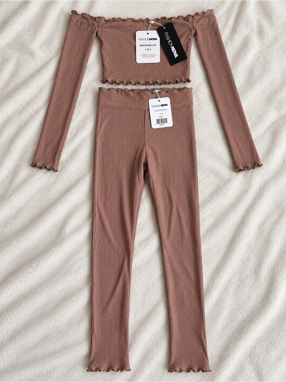 Fashion Nova Totally Ribbed Set Taupe 2-Piece Size M NWT